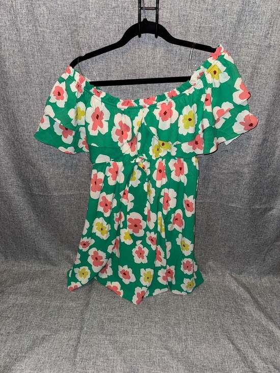 Pink Lily Dresses & Skirts - Pink Lily Green Floral Off-Shoulder Ruffle Babydoll Dress